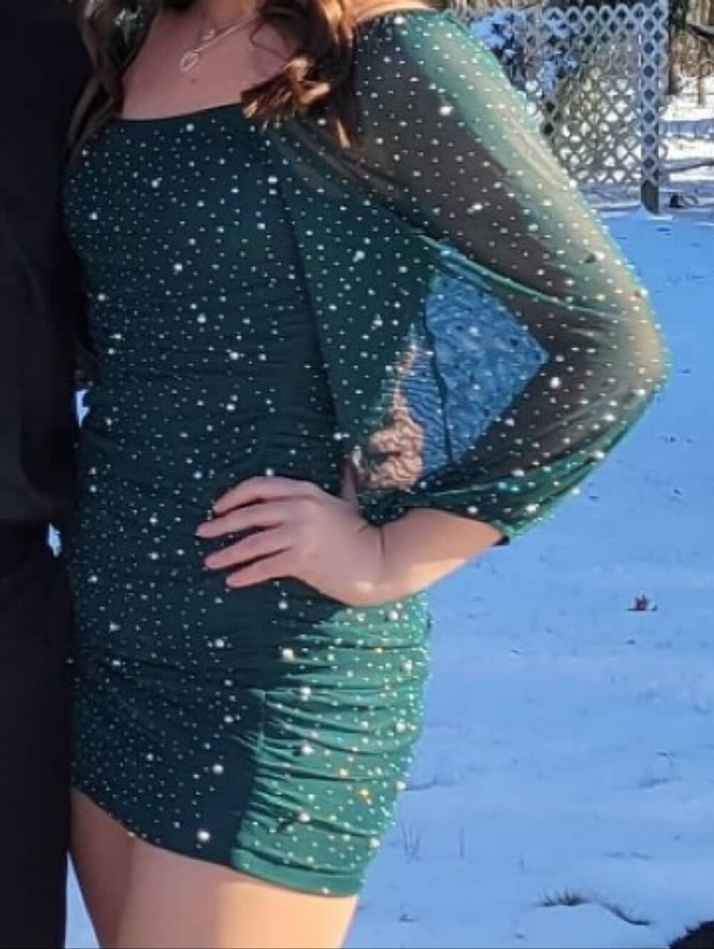 Green & Pearl Bodycon Style Dress